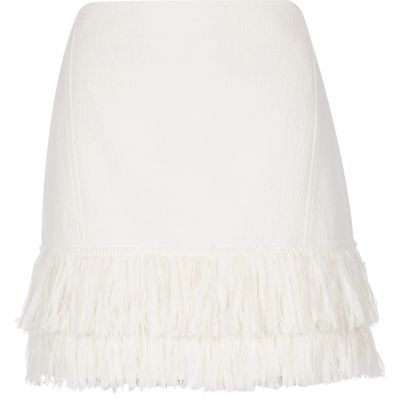 White fringe mini skirt